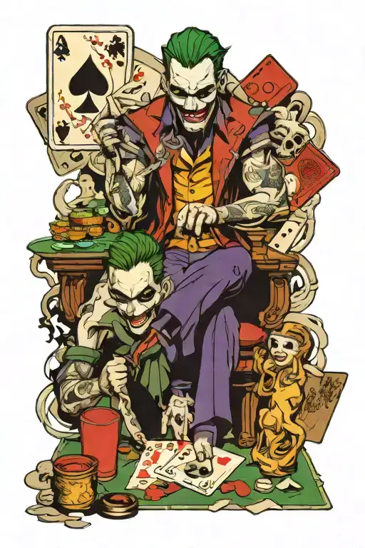 The Joker, Kratos and Jin from Ghost of tsushima playing poker tattoo design idea