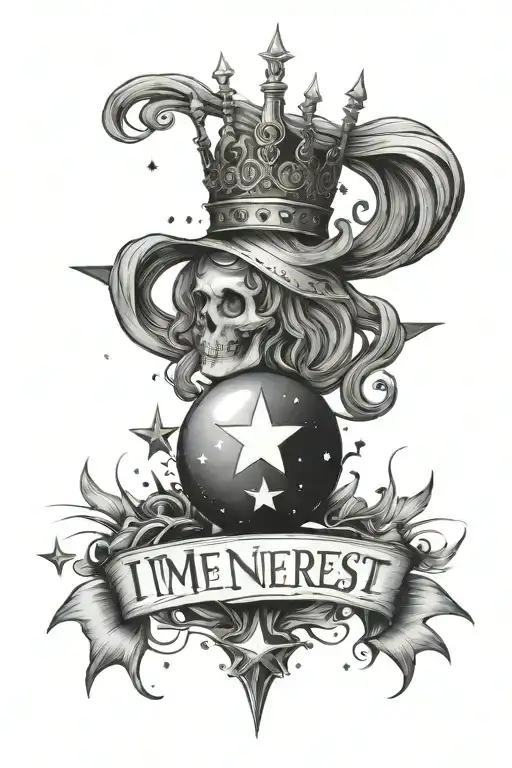stars with a comet, crowns and the inscription I'm newerest HAHAHAHA tattoo design idea