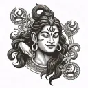 Lord Shiva doing tandav with multiple hands his hair spread out and having trishul in one hand and damru in another hand tattoo design idea