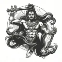 Lord Shiva doing tandav with multiple hands his hair spread out and having trishul in one hand and damru in another hand tattoo design idea