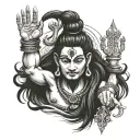 Lord Shiva doing tandav with multiple hands his hair spread out and having trishul in one hand and damru in another hand tattoo design idea