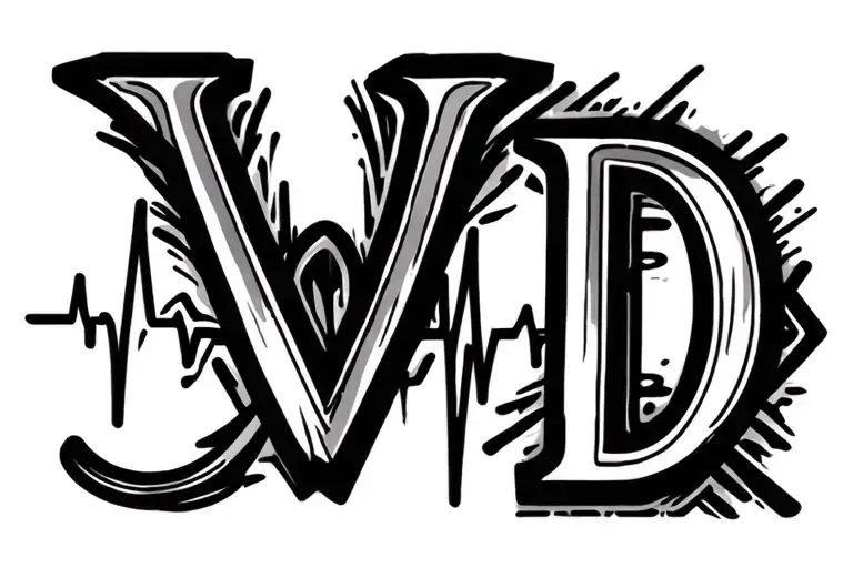 "V D" "V D" heartbeat line running tattoo design idea