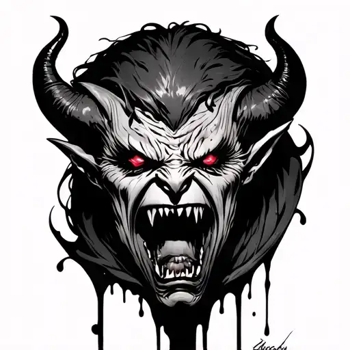 The demon cries with blood tattoo design idea