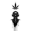 composition,black robot skull with gas mask,marijuana leaves in the background,dripping blood tattoo design idea