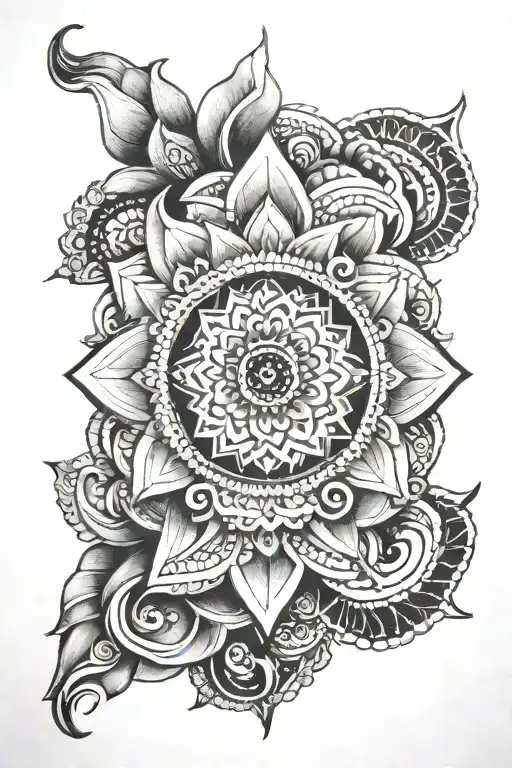 Tattoo for elbow to shoulder containing a blend of mandala art, MMA, peace and spirituality  tattoo design idea