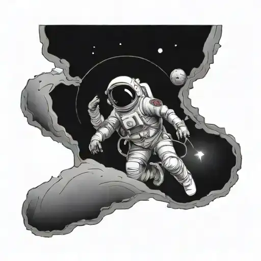 black hole and astronaut falling tattoo design idea