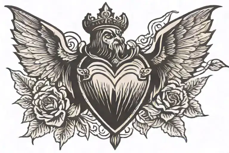 sacred heart with bat wings tattoo design idea