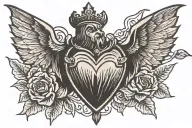 sacred heart with bat wings tattoo design idea