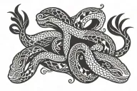 Double-headed snake with Scandinavian culture patterns, crawling in a zigzag pattern tattoo design idea