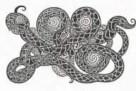 Double-headed snake with Scandinavian culture patterns, crawling in a zigzag pattern tattoo design idea