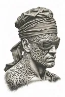 blindfolded man statue head tattoo design idea