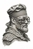 blindfolded man statue head tattoo design idea