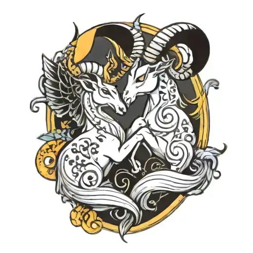 saguittarius, capricorn, double heart tattoo design idea