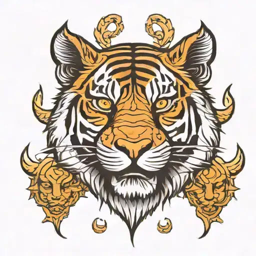 symmetric tiger and bull face tattoo tattoo design idea