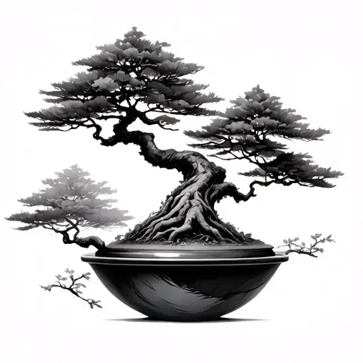 bonsai tree growing out of a sphere tattoo design idea