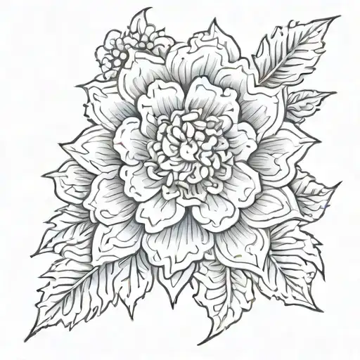 tribal marigold flower aztec tattoo design idea