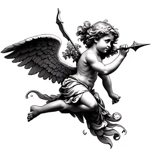Cupid shooting an arrow tattoo design idea
