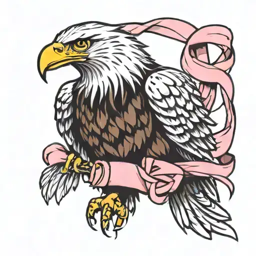 Eagle with pink ribbon and black ribbon tattoo design idea