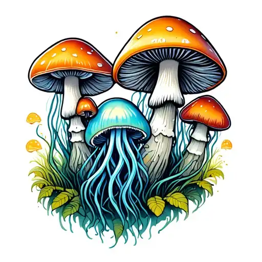 mushrooms with jellyfish for caps tattoo design idea