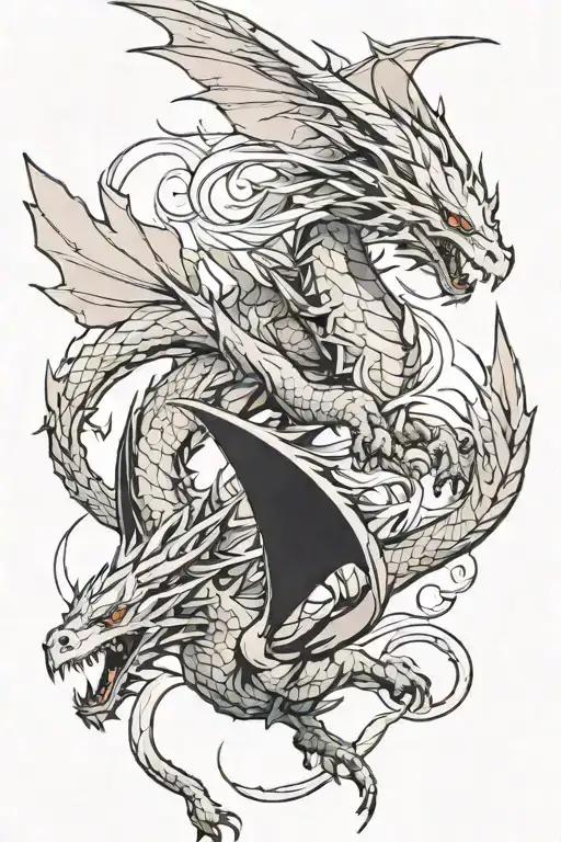 flying dragons coming tattoo design idea