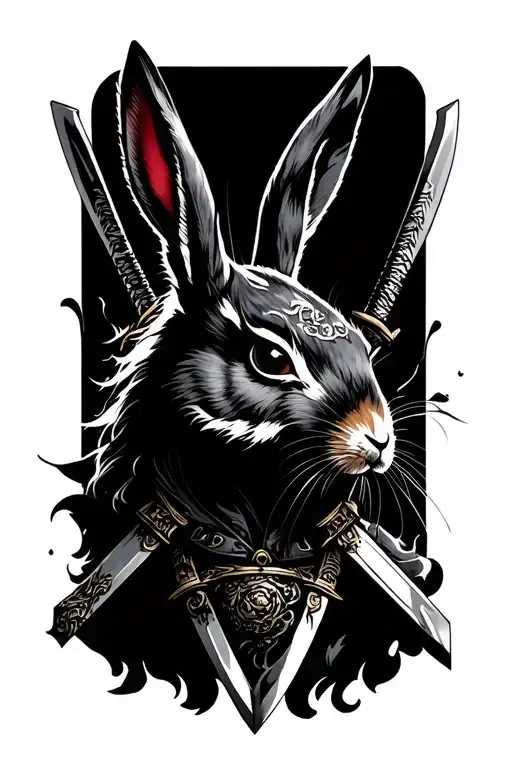 Fire Rabbit samurai three sword tattoo design idea