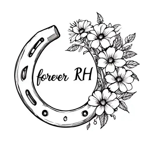 flowers with a horse shoe that says 17 forever RH tattoo design idea