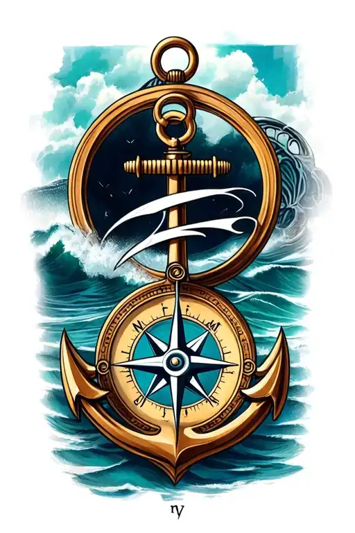 compass and anchor intertwined tattoo design idea