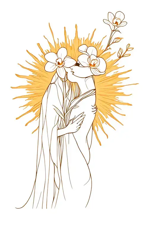 That hug that did not stop, you are the stem of a flourishing burns, orchid fragiletu dressed in sun, a goddess tattoo design idea