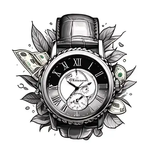 Design a tattoo that inspires a Pop pop who loves watches , money , hats and always says “the world is your oyster “  tattoo design idea