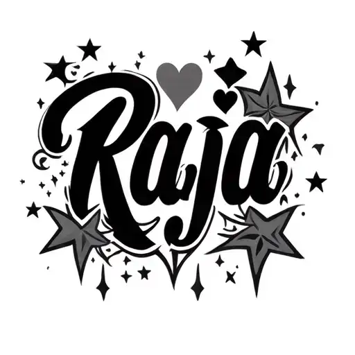 "Raja" stars and hearts tattoo design idea
