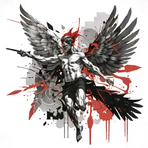 lucifer falling angel with feathers tattoo design idea
