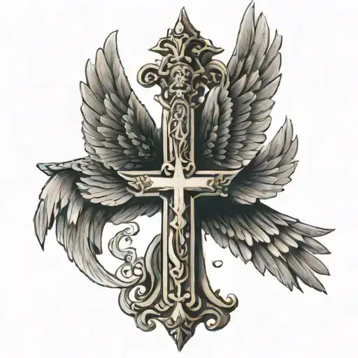 Christan cross with wings tattoo design idea