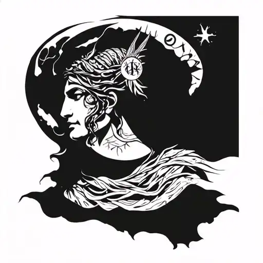 freya goddess bust with full moon and runes  tattoo design idea