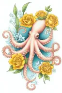 octopus, snowdrop, rose,  marigold flower tattoo design idea