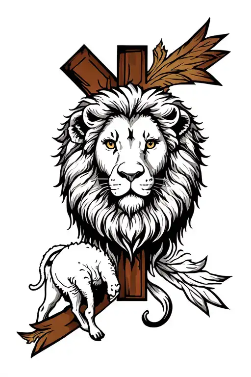 Lion, Lamb, Cross tattoo design idea