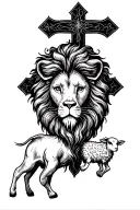 Lion, Lamb, Cross tattoo design idea