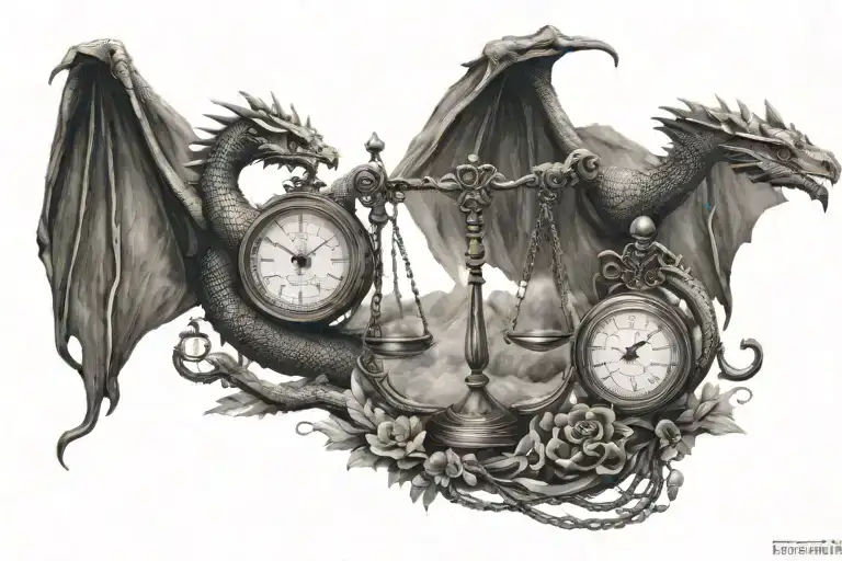 Dragon and Libra Scales tattoo design idea