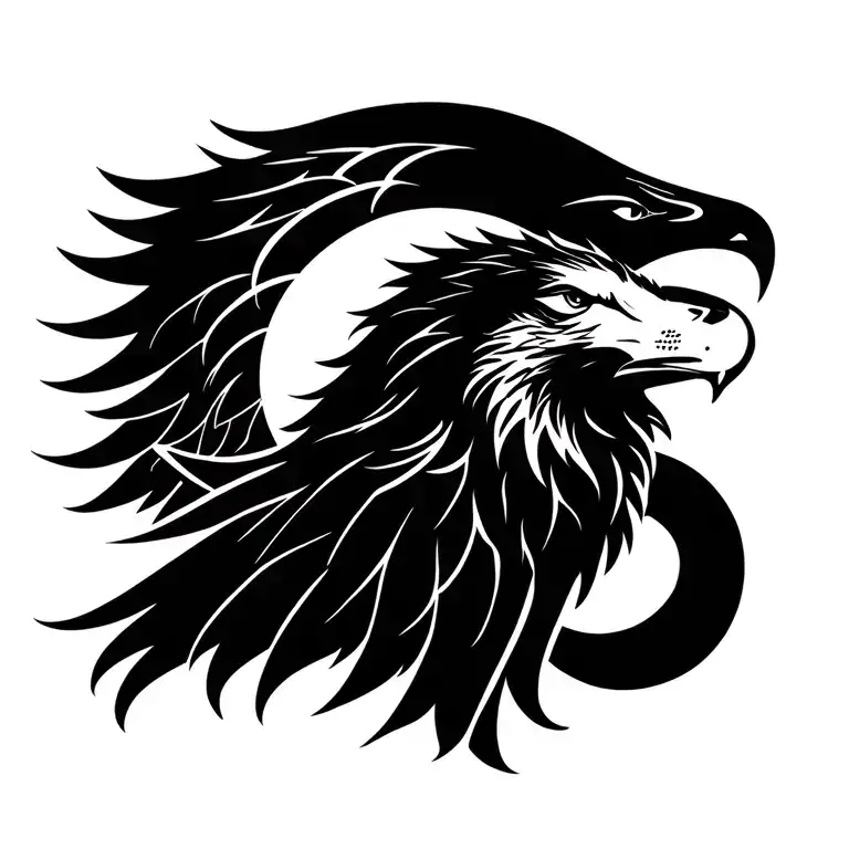 wolf, eagle, and moon  tattoo design idea