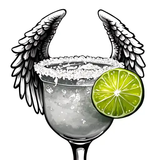 margarita glass with lime and salted rim. angel wings on margarita glass  tattoo design idea
