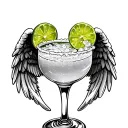margarita glass with lime and salted rim. angel wings on margarita glass  tattoo design idea