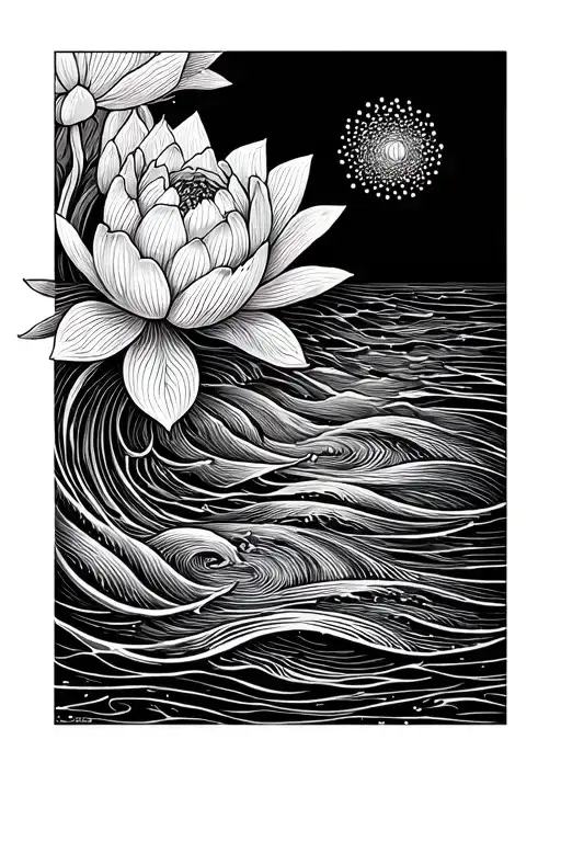 lotus water waves tattoo design idea