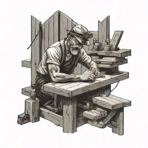 carpenter building a wooden replica tattoo design idea