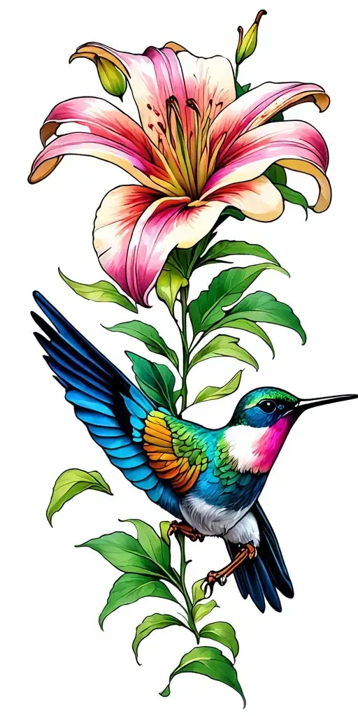 Lily And Hummingbird tattoo design idea