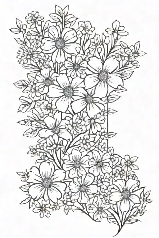 a bouquet of flowers but each flower is the state flower from each state i've lived in. (tn, ct, md, tx) tattoo design idea