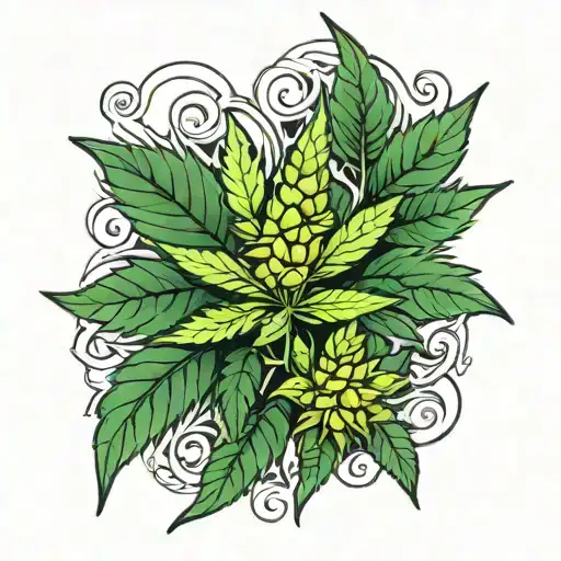 cannabis buds and leaves  tattoo design idea