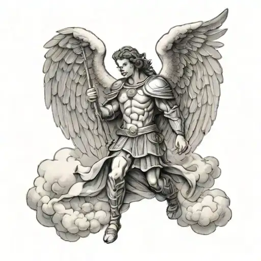 St Michael the Archangel Raphael with Clouds tattoo design idea