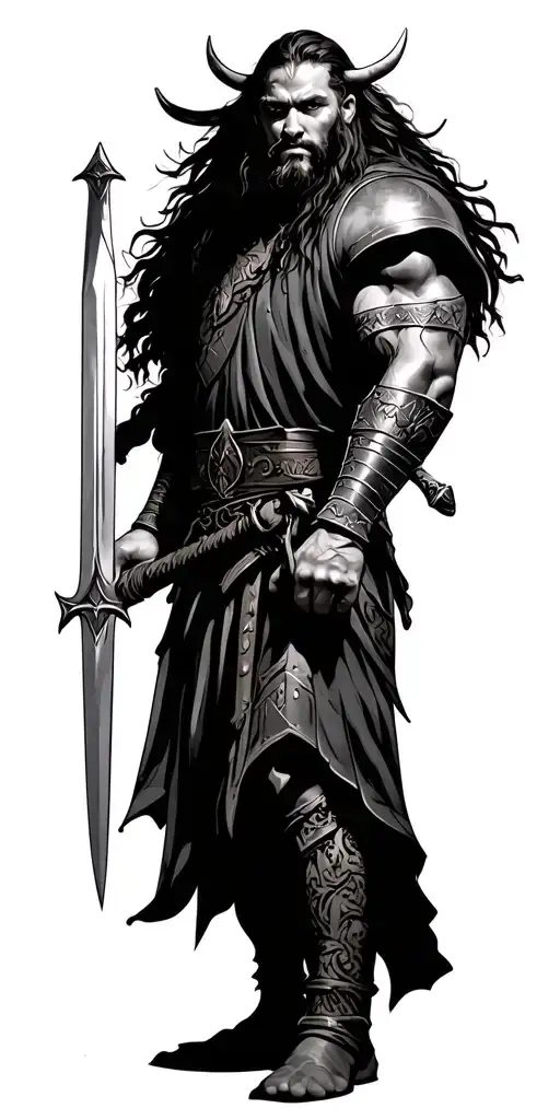 viking warrior wielding a sword tattoo design idea