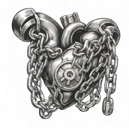 a heart that is half worked, wrapped in chains with a lock tattoo design idea