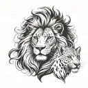 a black lion, a white lion, a snow leopard a leopard tattoo design idea