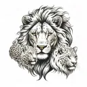 a black lion, a white lion, a snow leopard a leopard tattoo design idea